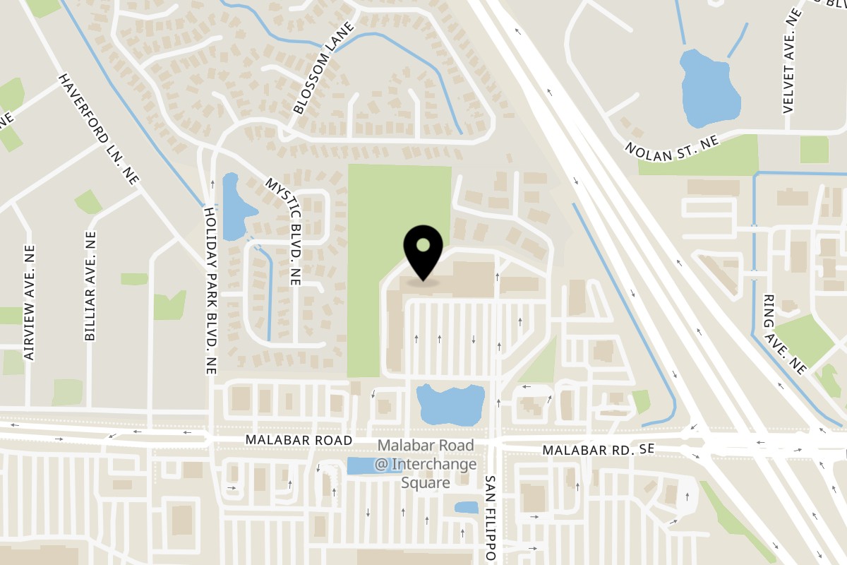Map showing the location of Island Thingz Caribbean Restaurant & Bakery on 1155 Malabar Rd SE store 15 in Palm Bay